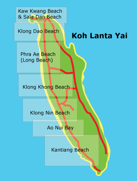 Koh Lanta, Mapa ostrova, Thajsko