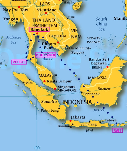 Mapa itineráře jižní Asie