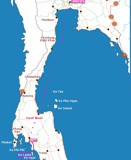 Mapa Itineráře Thajsko, Duben 2010