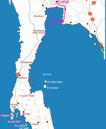 Mapa Itineráře Thajsko, Květen 2010