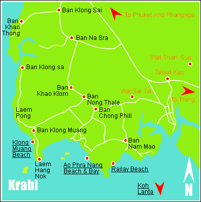 Mapa Krabi, Thajsko