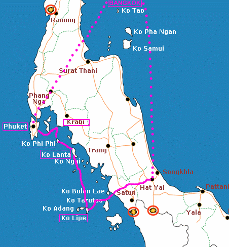Okolo jižního Thajska, mapa